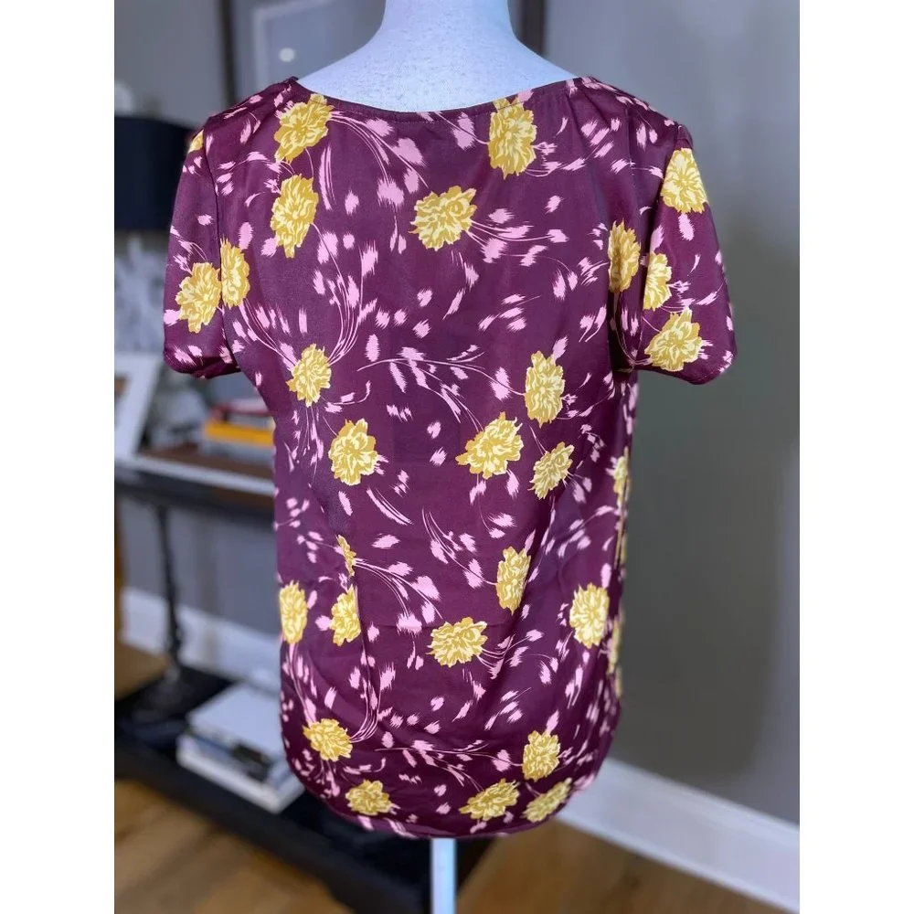 ModCloth Genuine Self Purple Short Sleeve Floral Blouse Women's Size Medium - Picture 6 of 8